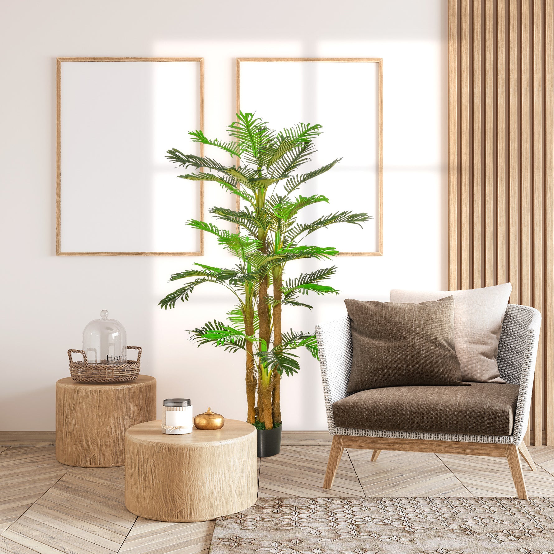 Palmier Artificiel H.1,85 m Arbre Artificiel Tronc Branches Lichen Feuilles Grand réalisme Pot Inclus