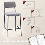 Lot de 2 tabourets de bar en tissu chenille, chaises de bar rembourrées, assise large, dossier haut, 45,5x48x101cm, gris