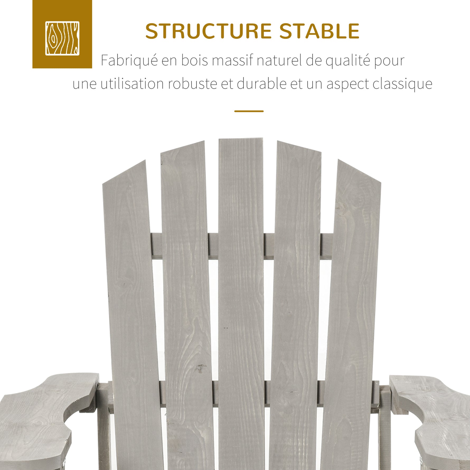 Fauteuil adirondack Fauteuil de Jardin Chaise de Jardin de Plein Air dim. 78L x 89P x 88H cm Bois Massif Sapin