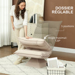 Fauteuil de sol paresseux fauteuil relax design capitonné inclinaison dossier réglable pivotant 360° revêtement lin beige
