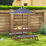 Ensemble salon de jardin extérieur enfant avec coussins et parasol amovible, rayé bleu marine et blanc