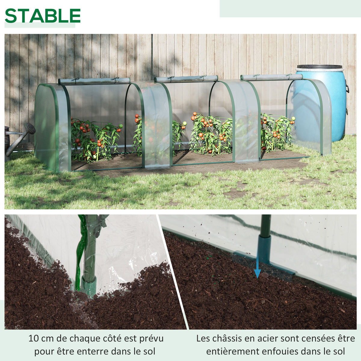 Mini Serre de Jardin Serre à tomates 3L x 1l x 0,8H m Acier PVC 140 g/m² Anti-UV 3 fenêtres Vert et Transparent