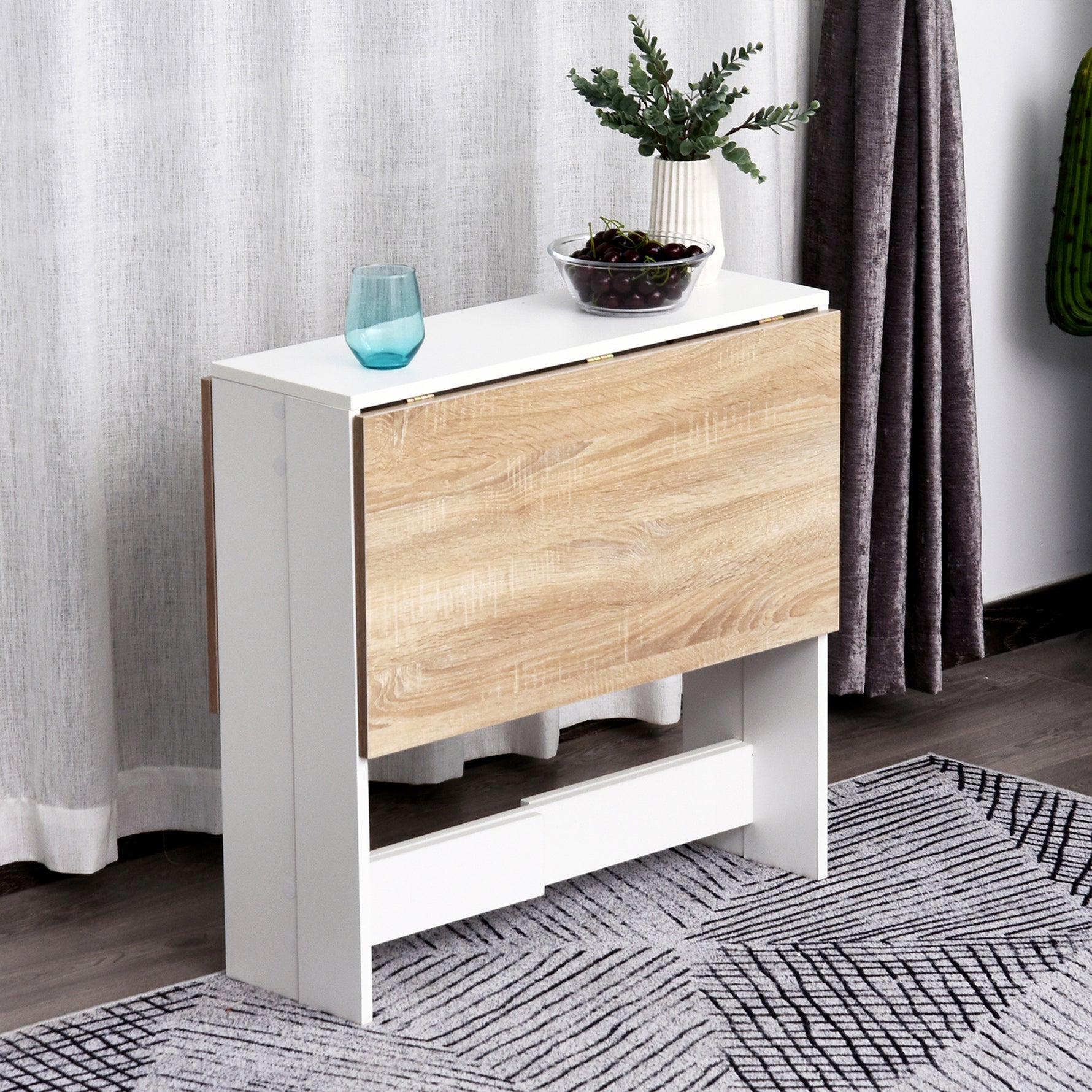 Table de cuisine pliable 103L x 76l x 74H cm en bois bicolore chêne blanc