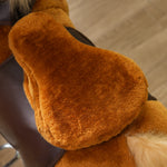 Cavallo giocattolo per bambini a rotelle con sella rialzata per bambini 3-5 anni, portata 60 kg, 70 x 28 x 70 cm, marrone