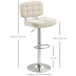 Lot de 2 tabourets de bar avec dossier, hauteur réglable et repose-pieds, cadre en acier, charge 120 Kg, beige