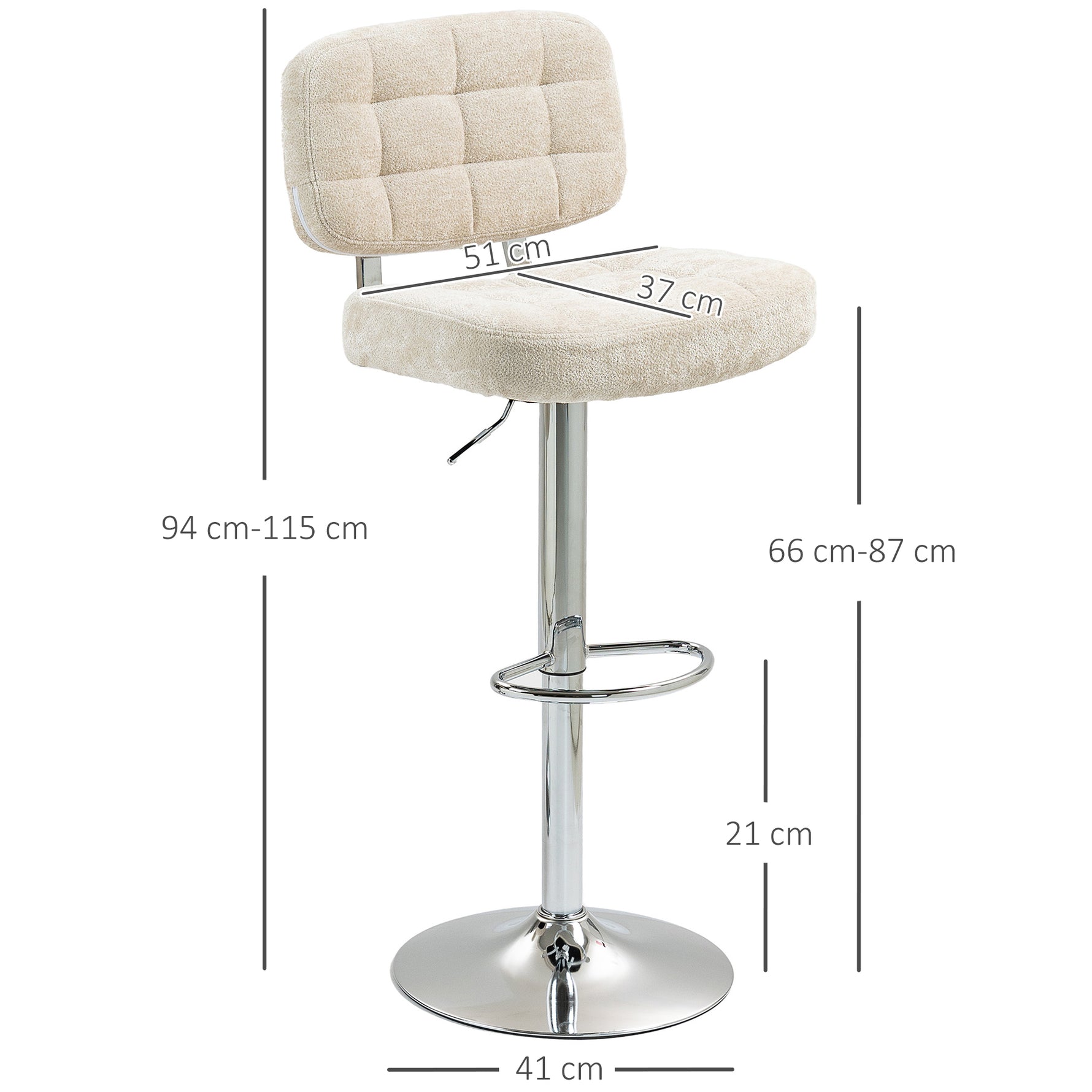 Lot de 2 tabourets de bar avec dossier, hauteur réglable et repose-pieds, cadre en acier, charge 120 Kg, beige