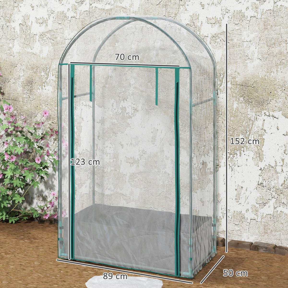 Mini serre de jardin serre balcon avec sac de plantation et housse en plastique renforcé, porte enroulable, transparente