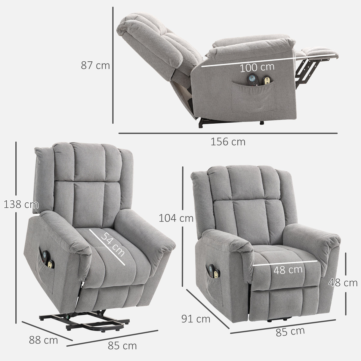 Fauteuil releveur électrique avec fonction massage et chauffage, fauteuil relax électrique dossier inclinable gris foncé