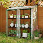 Mini serre de jardin 3 niveaux avec bâche en plastique, 2 portes enroulables, 6 étagères, dim. 143L x 46l x 141/151H cm