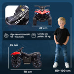 Quad électrique enfant 6V, voiture électrique enfants ATV, musique et phares LED, pour 18-56 mois, 70x42x45cm, rouge