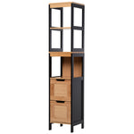 Colonna da bagno portaoggetti stile accogliente dim. 30L x 30P x 144A cm 3 ripiani 2 cassetti Bambù Nero