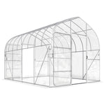 Serre Tunnel de Jardin 12m² Film PO Anti-goutte Acier Galvanisé 25mm Structure Renforcée 2 Portes Battantes Transparent