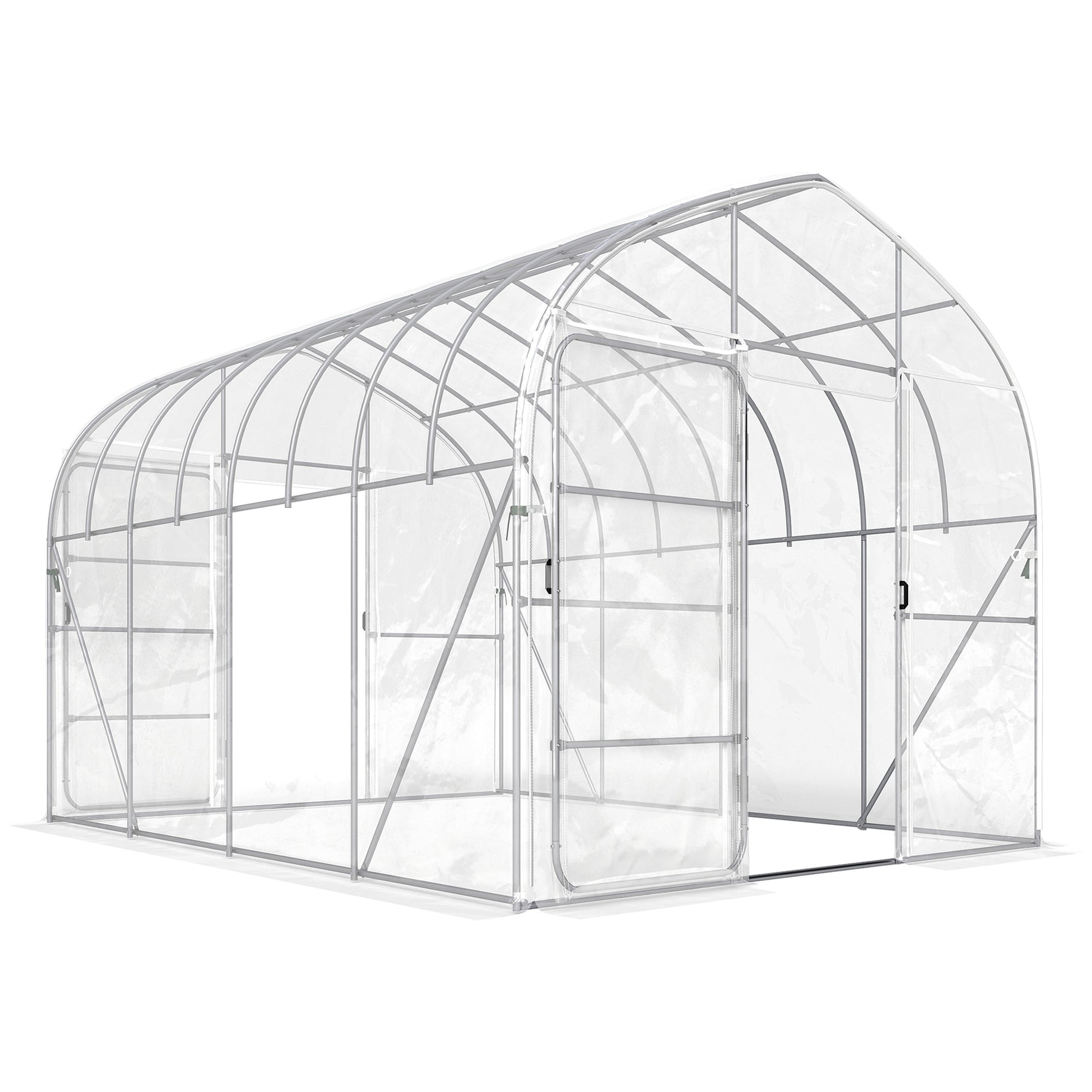 Serre Tunnel de Jardin 12m² Film PO Anti-goutte Acier Galvanisé 25mm Structure Renforcée 2 Portes Battantes Transparent