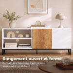 Meuble TV 140 cm, Meuble Télé pour Téléviseur jusqu'à 55 Pouces, 2 Portes à Fermeture Douce et Étagères Réglables, Blanc