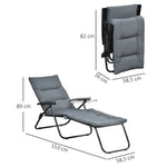 Bain de soleil pliable transat inclinable 6 positions avec matelas + accoudoirs acier polyester gris