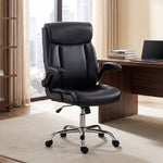 Chaise Bureau Ergonomique avec Accoudoirs Relevables, Fauteuil de Bureau en PU, Hauteur Réglable, Fonction Bascule, Noir
