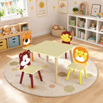 Kinderkamertafelset met 4 stoelen, 5-delig houten meubelset, rugleuningen in diervorm, afgeronde hoeken, 3-8 jaar, geel