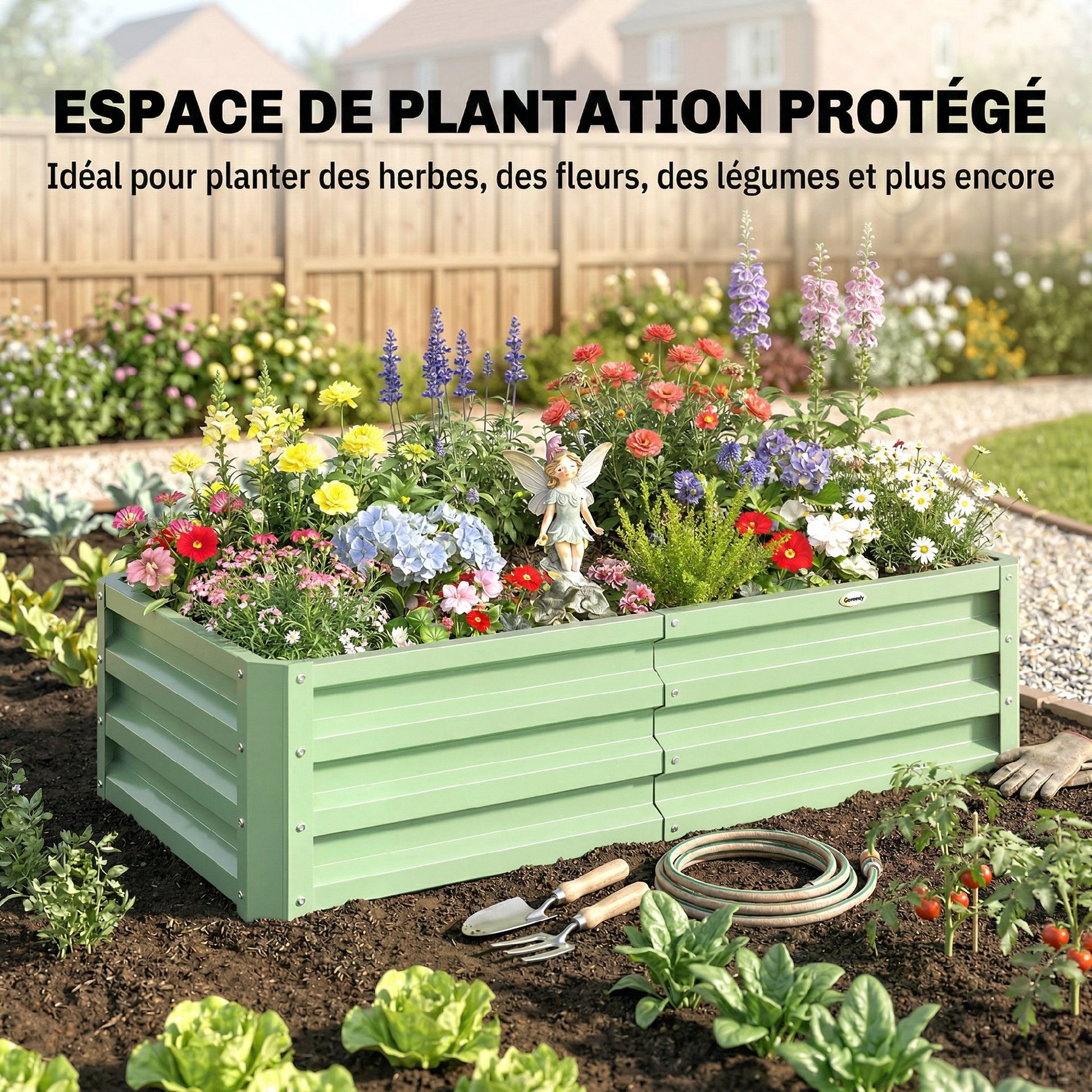 Carré Potager de Jardin Rectangulaire, Tôle d'Acier Ondulée, 120 x 60 x 30,5 cm, Vert