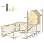 Conejera de madera con recinto para animales, villa para conejos de 2 niveles con área de juego, rampa y puertas con cerradura