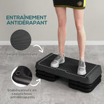 Stepper aérobic fitness hauteur réglable 3 niveaux 10/15/20 cm surface antidérapante plastique, gris