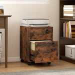Caisson bureau mobile à 2 tiroirs, meuble rangement bureau sur roulettes pour documents suspendus format lettre, marron