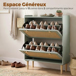 Meuble à chaussures 12 paires, armoire à chaussures avec 2 tiroirs rabattables, étagères réglables, 80x26x101 cm, vert