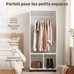 Armoire penderie étagère 2 niches 4 roulettes pivotantes dim. 60L x 40l x 128H cm Blanc
