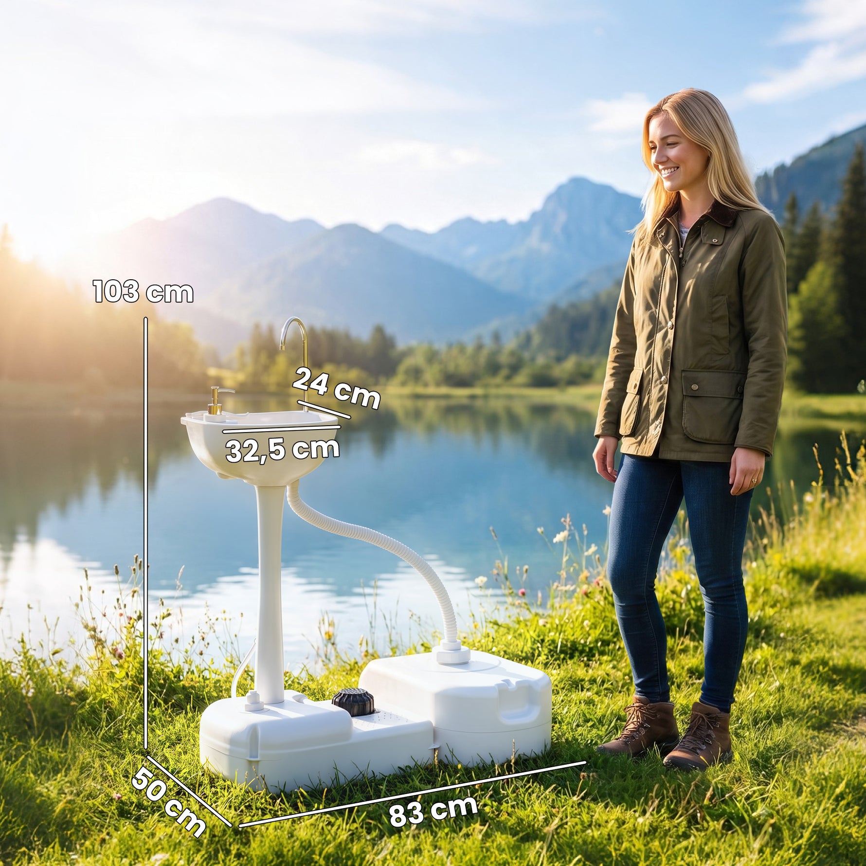 Évier à Main Portable Station de Lavage Camping Jardin Extérieur Voyager avec Réservoir d'Eau 17L Gris