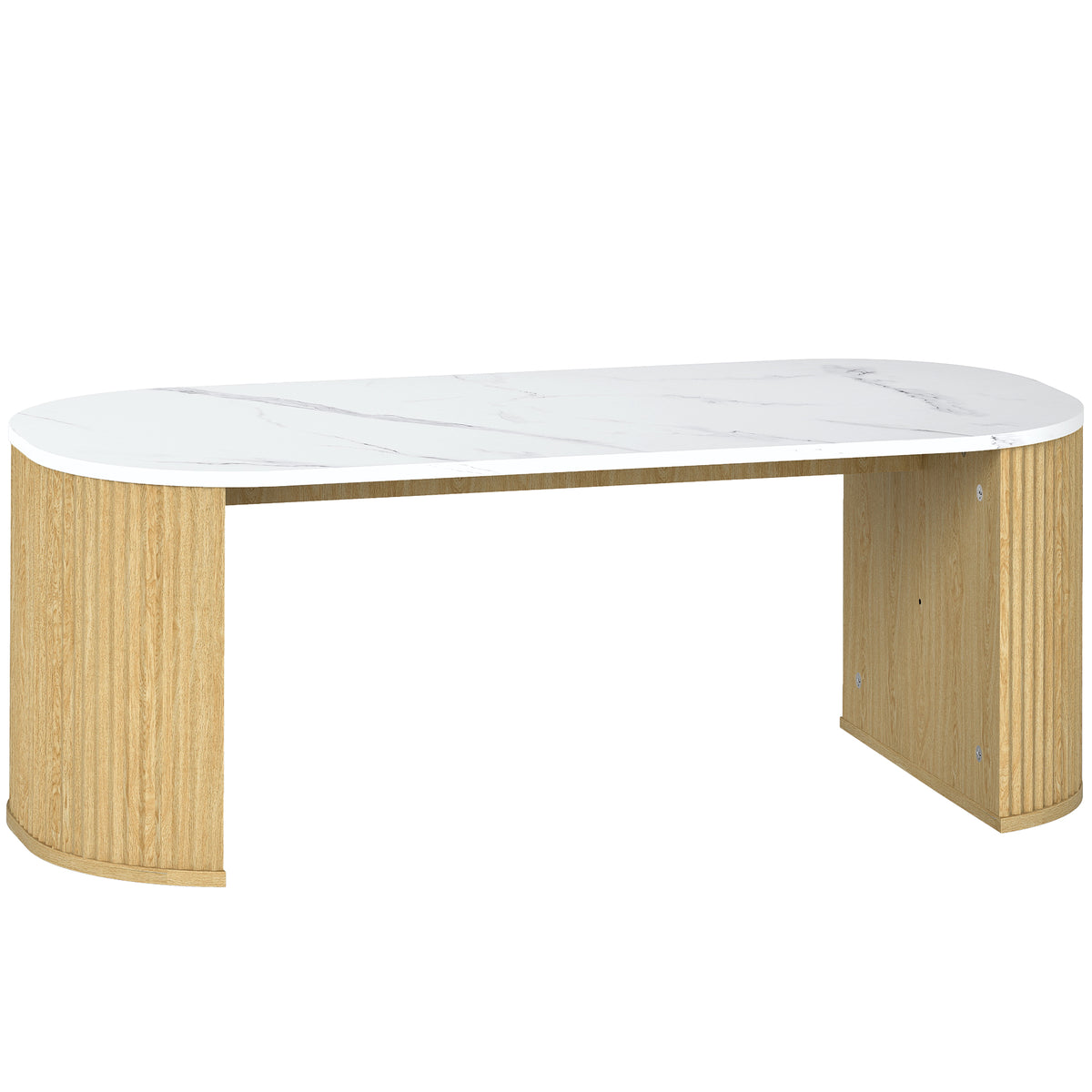 Mesa de centro ovalada, mesa auxiliar con aspecto de mármol, esquinas redondeadas y patas gruesas, 110 x 50 x 40 cm, blanco