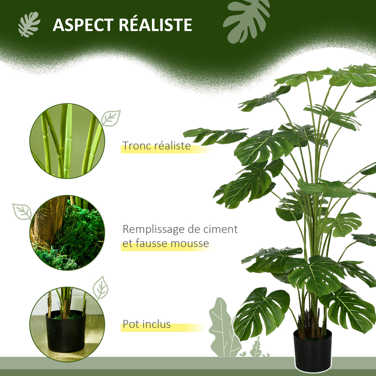 Plante artificielle arbre artificiel monstera deliciosa avec pot inclus hauteur 180 cm intérieure vert