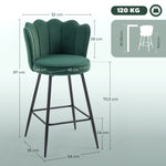 Lot de 2 tabourets de bar, chaises de bar avec dossier et repose-pieds, pieds en acier, 54 x 55 x 97 cm, vert foncé