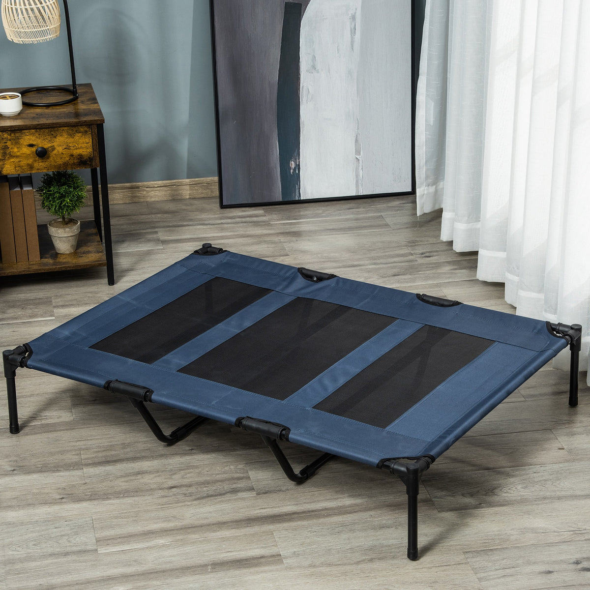 Lettino rialzato XXL per cani e gatti, brandina per animali, 122L x 92P x 23A cm, blu scuro
