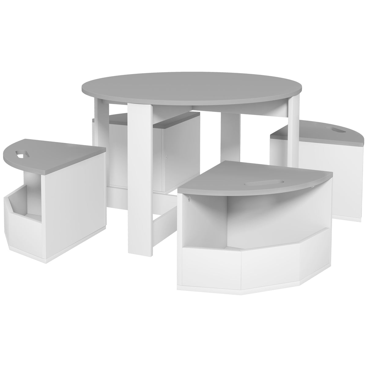 Table Enfant avec 4 Chaises 5 Pièces avec Rangement, Cadeau pour Fille Garçon 3-8 Ans, Ø 78 x 49 cm, Gris
