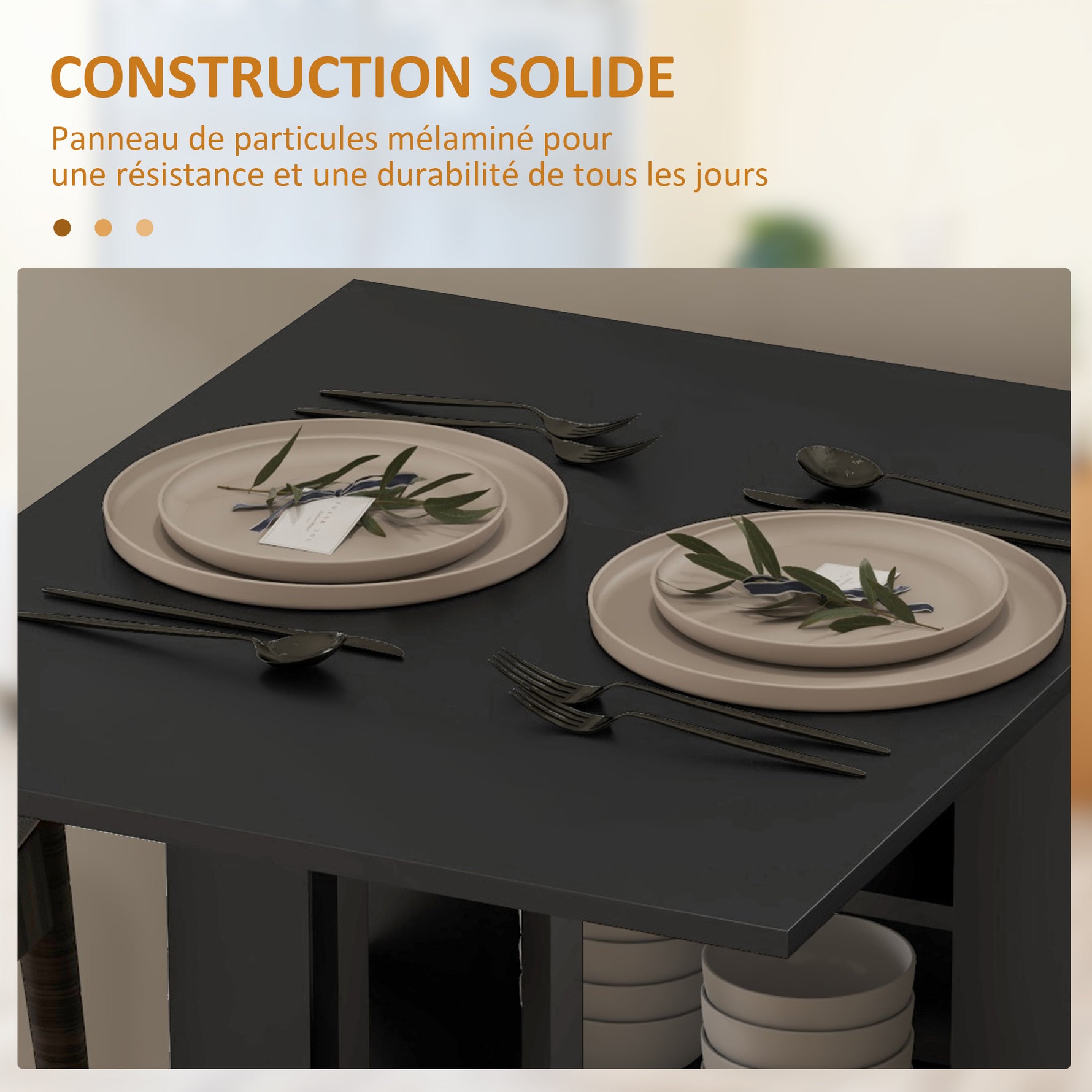 Table de cuisine table de salle à manger pliable amovible 3 étagères 2 abattants design moderne 120 x 60 x 75 cm noir