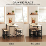 Ensemble Table de Bar Industriel + 4 tabourets Repose-Pieds en Bois couleur Chêne Clair Cadre en métal Noir
