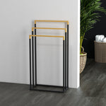 Porte-serviettes en bambou et acier sur pieds avec 3 barres support pour serviette 45 x 22,5 x 86 cm noir et naturel