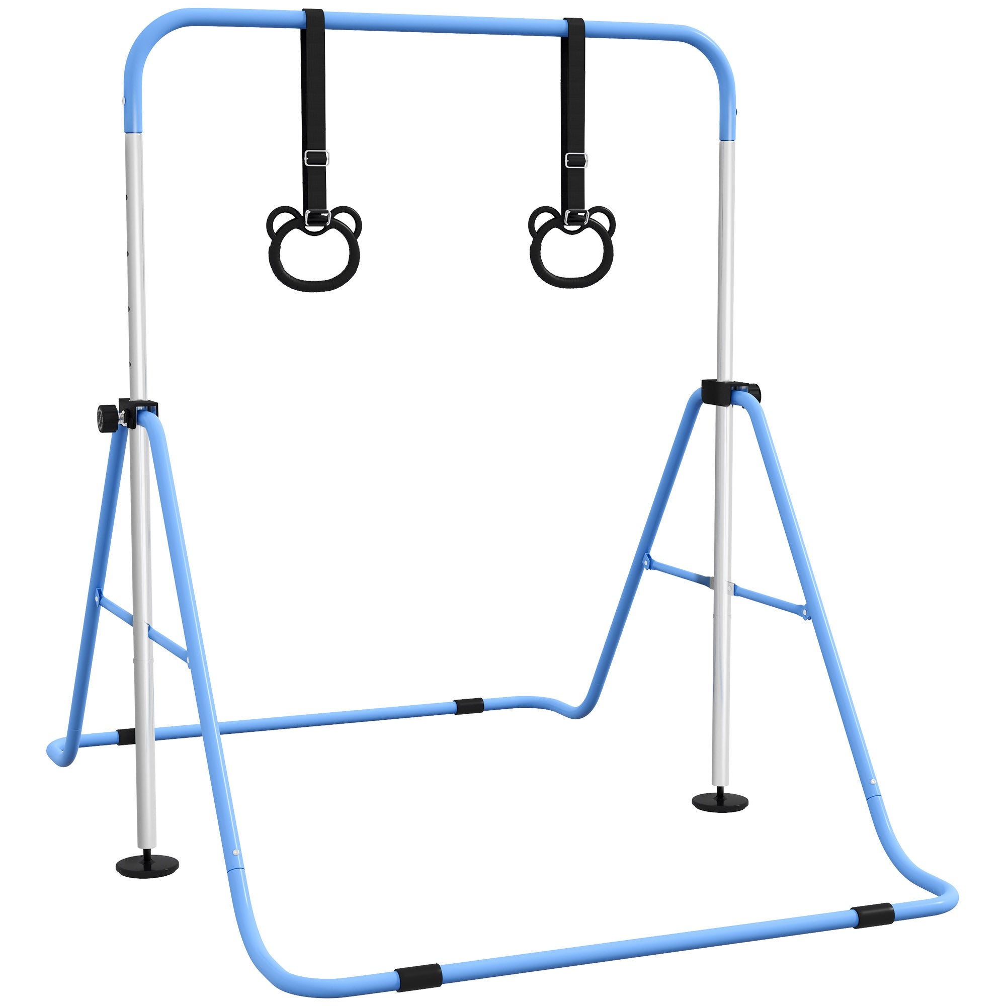 Barre de gymnastique pour enfants, barre horizontale pliable à hauteur réglable avec anneaux de gymnastique, bleu