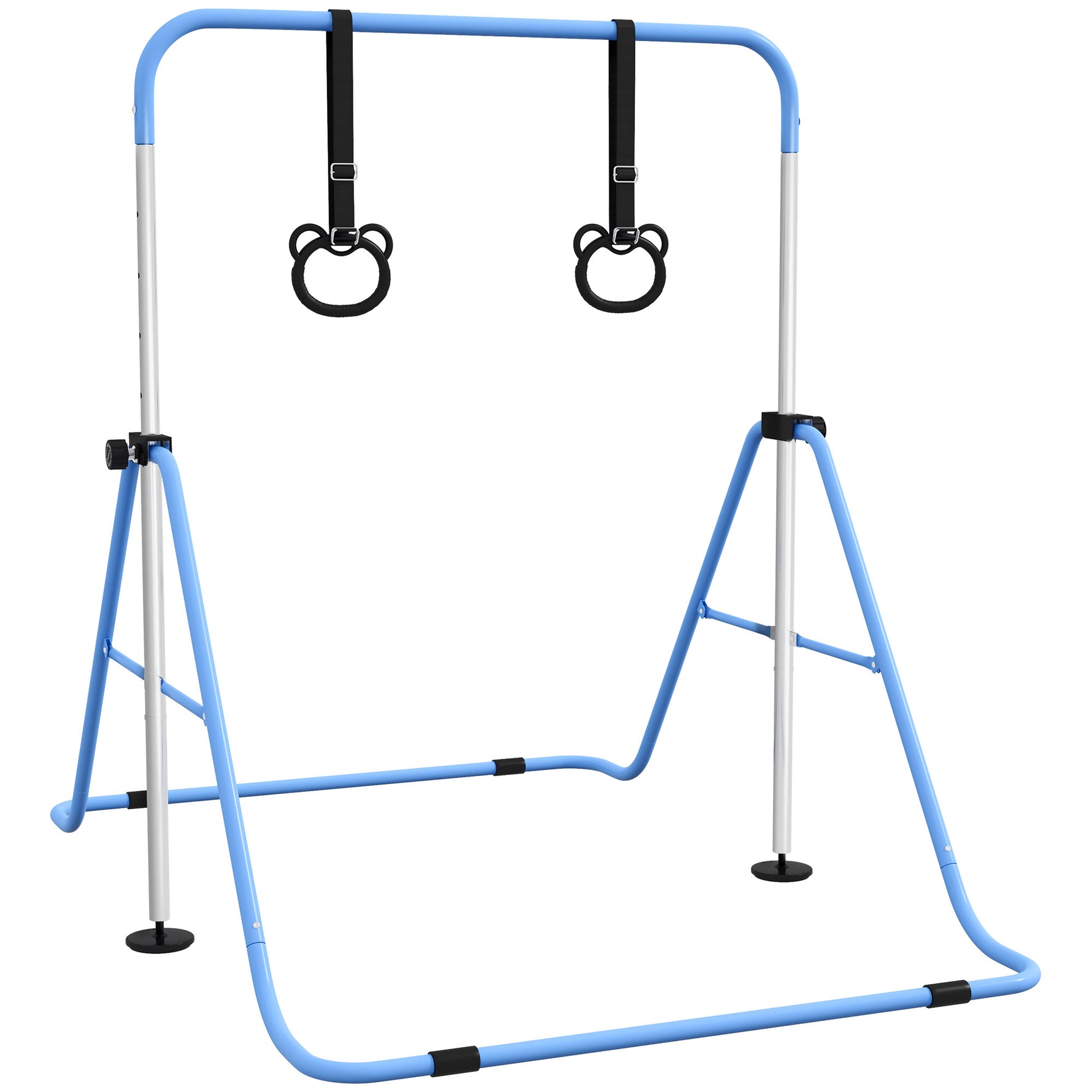 Barre de gymnastique pour enfants, barre horizontale pliable à hauteur réglable avec anneaux de gymnastique, bleu