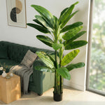 Plante Artificielle Bananier 180 cm, 18 Feuilles Réalistes, Pot, Entretien Facile, pour Maison Bureau, Vert
