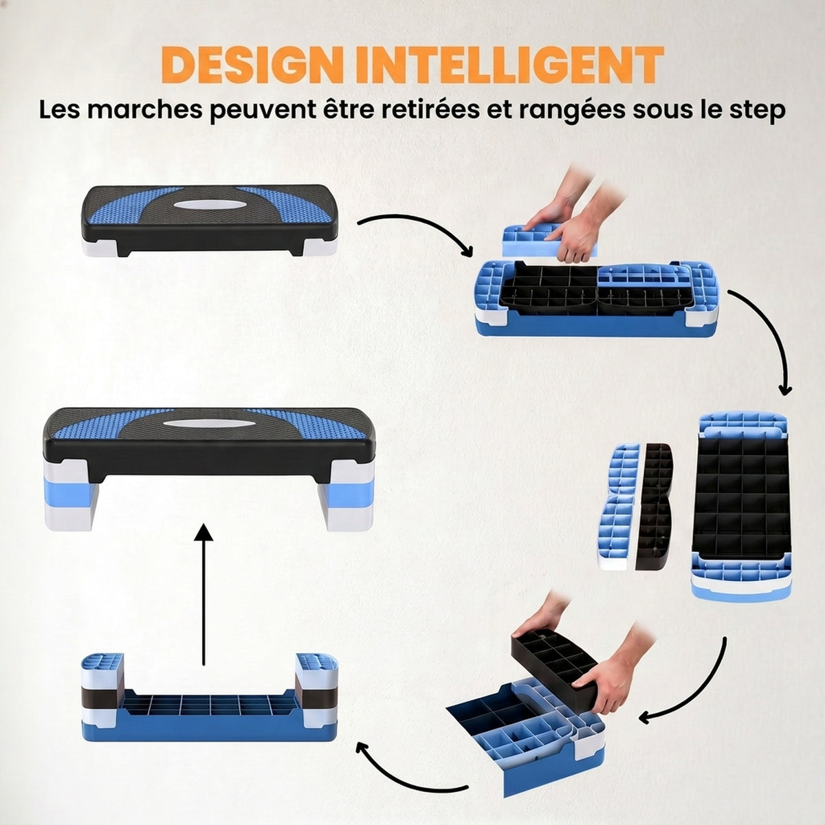 Stepper Fitness Aérobic hauteur réglable 10/15/20 cm surface antidérapante 80 x 31 x 20 cm noir bleu