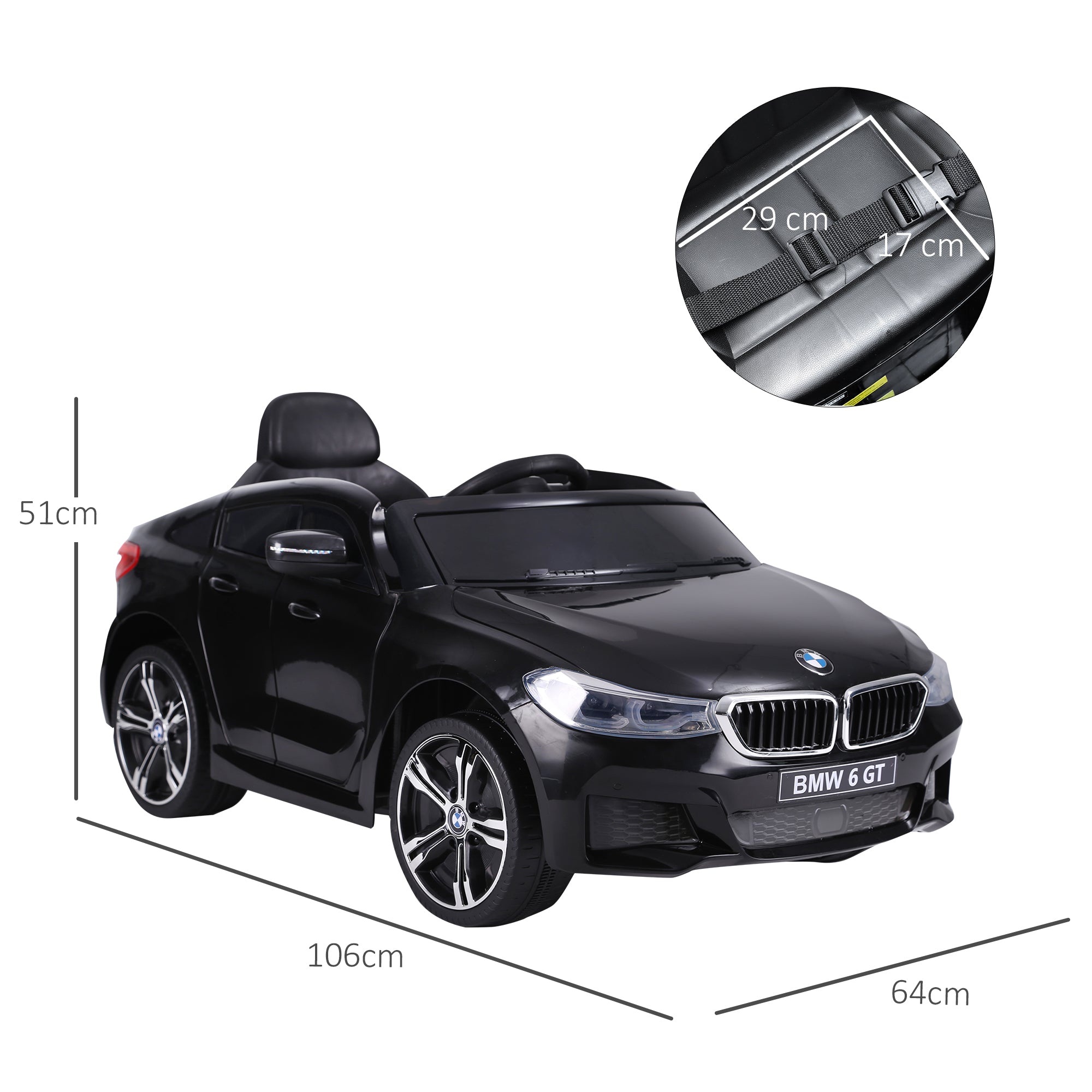 Voiture électrique Enfants 6 V 3 Km/h Max. Effets sonores et Lumineux télécommande Incluse Noir BMW 6 GT