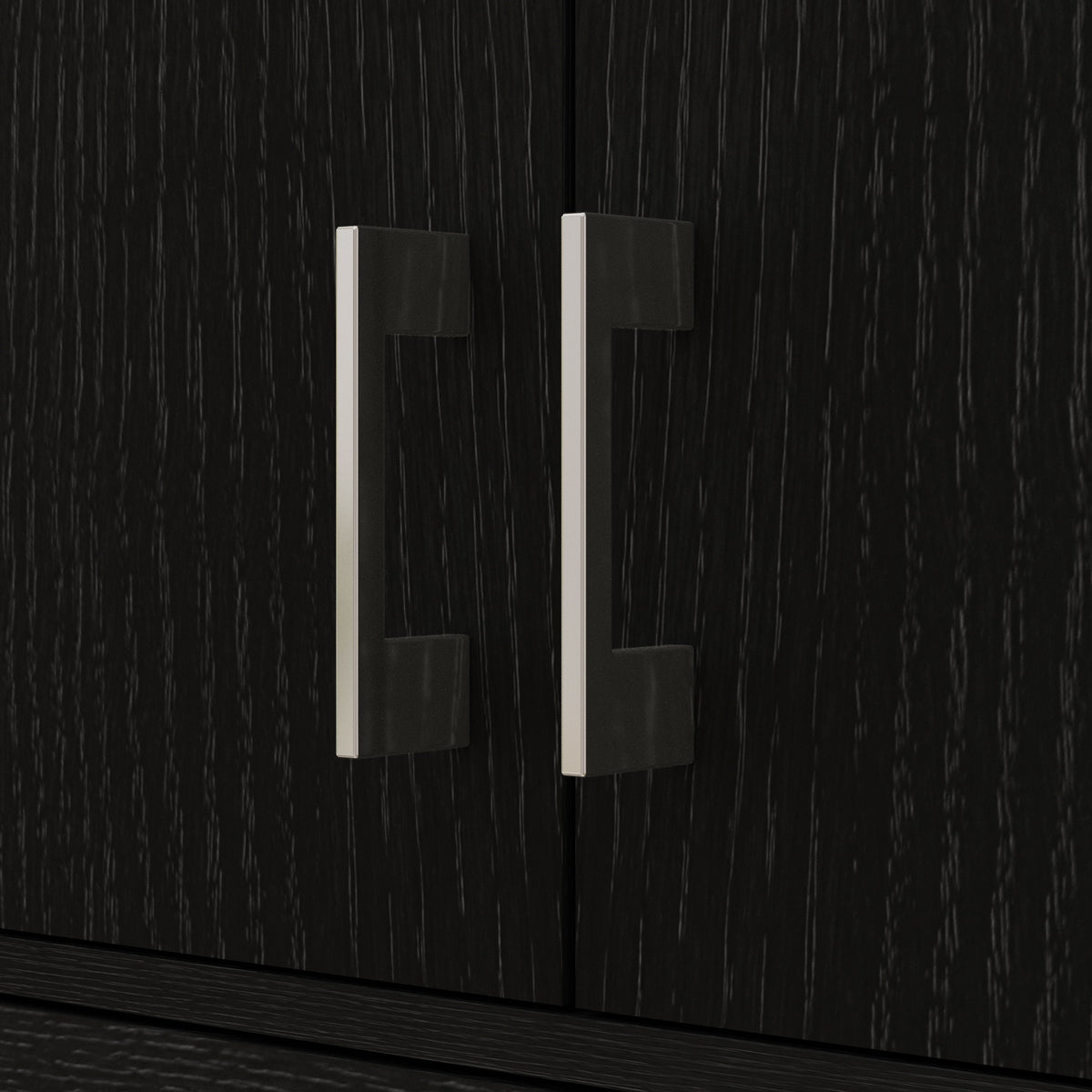 Buffet haut armoire de cuisine 4 portes 2 placards et 1 tiroir central hauteur 180 cm avec 2 étagères réglables noir