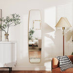 Grand miroir mural ovale 160 x 40 cm, miroir suspendu moderne, cadre en métal et bois, prêt à accrocher, doré