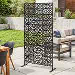 Kanpoko pantaila apaingarria, lorategirako itxitura apaingarria, 3 panel, eredu geometrikoarekin, metalezkoa, 92x40x192 cm, beltza
