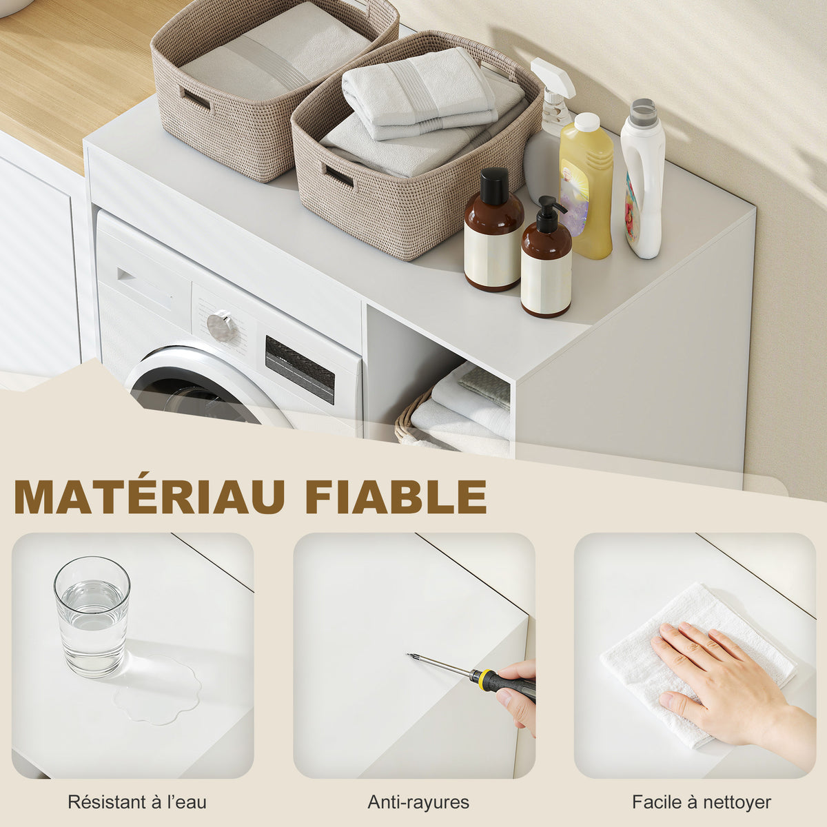 Mueble para lavadora, armario para lavadora y secadora con 2 compartimentos abiertos, 96 x 60 x 90,5 cm, blanco