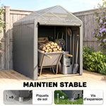 Capanno da giardino impermeabile con 2 scomparti, porta avvolgibile con cerniera, 120x179x165 cm, grigio chiaro