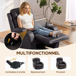 Fauteuil inclinable de massage et chauffage, fauteuil de relaxation, dossier réglable, pivotant 360°, 82x99x103cm, marron