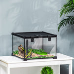 Boîte à Reptiles, Habitat de Terrarium Transparent, Couvercle Coulissant en Treillis Métallique, 30 x 30 x 20 cm, Noir