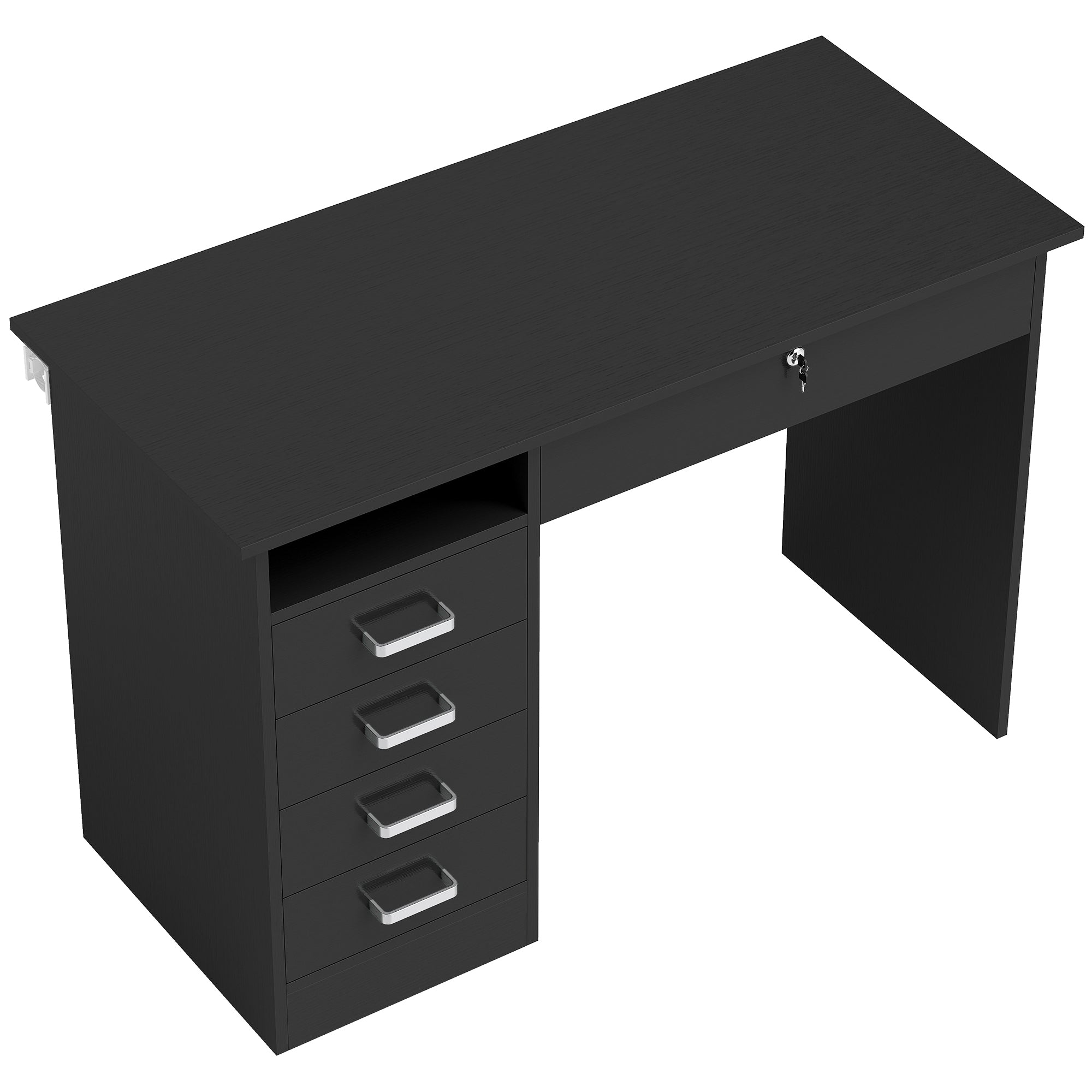 Bureau moderne avec 5 tiroirs, grand plateau, 1 compartiment ouvert, tiroir verrouillable, 110 x 50 x 76cm, noir