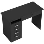 Bureau moderne avec 5 tiroirs, grand plateau, 1 compartiment ouvert, tiroir verrouillable, 110 x 50 x 76cm, noir